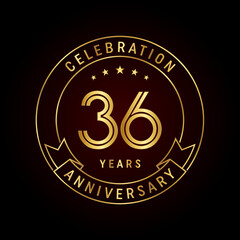 36th anniversary template design concept with golden ribbon for anniversary celebration event. Logo Vector Template