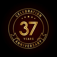 37th anniversary template design concept with golden ribbon for anniversary celebration event. Logo Vector Template
