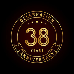 38th anniversary template design concept with golden ribbon for anniversary celebration event. Logo Vector Template
