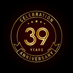 39th anniversary template design concept with golden ribbon for anniversary celebration event. Logo Vector Template