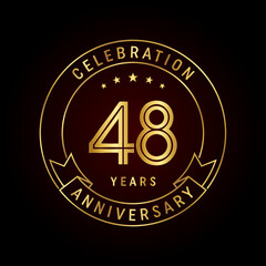 48th anniversary template design concept with golden ribbon for anniversary celebration event. Logo Vector Template
