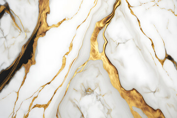 White and gold marble background. Luxury marble texture. Elegant abstract background. Generative AI.