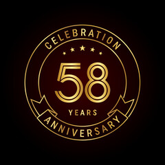 58th anniversary template design concept with golden ribbon for anniversary celebration event. Logo Vector Template