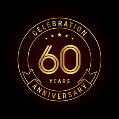 Fototapeta na wymiar 60th anniversary template design concept with golden ribbon for anniversary celebration event. Logo Vector Template