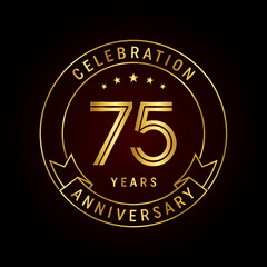 75th anniversary template design concept with golden ribbon for anniversary celebration event. Logo Vector Template