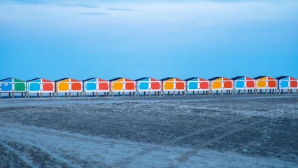 Peel and stick wall murals Descent to the beach Wildwood New Jersey NJ ocean at night with colorful beach storage on sand landscape