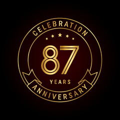 87th anniversary template design concept with golden ribbon for anniversary celebration event. Logo Vector Template