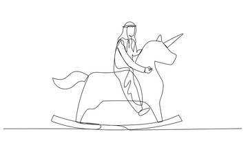 arab man riding unicorn horse. Concept of startup up business and creative idea