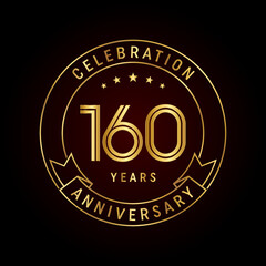 Fototapeta na wymiar 160th anniversary template design concept with golden ribbon for anniversary celebration event. Logo Vector Template