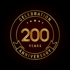200th anniversary template design concept with golden ribbon for anniversary celebration event. Logo Vector Template