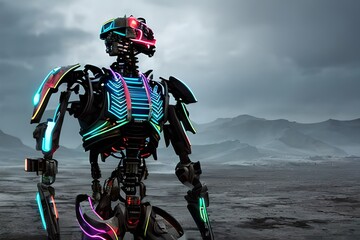 Hyper Realistic Cyberpunk Skeleton in Desolate land
