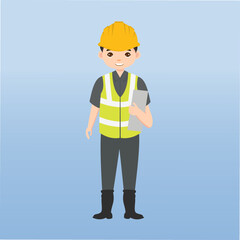 Architect, technician and builders and engineers and mechanics and Construction Worker People teamwork ,Vector illustration cartoon character. Engineer with yellow safety helmet in construction site.