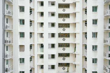 Close up of the exterior of a block of residential housing apartments
