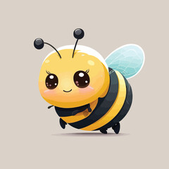 Cute cartoon baby bee on gray background. Vector Illustration.