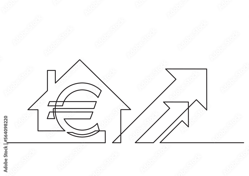 Canvas Prints continuous line drawing vector illustration with FULLY EDITABLE STROKE of isolated vector object real estate growing market in euro