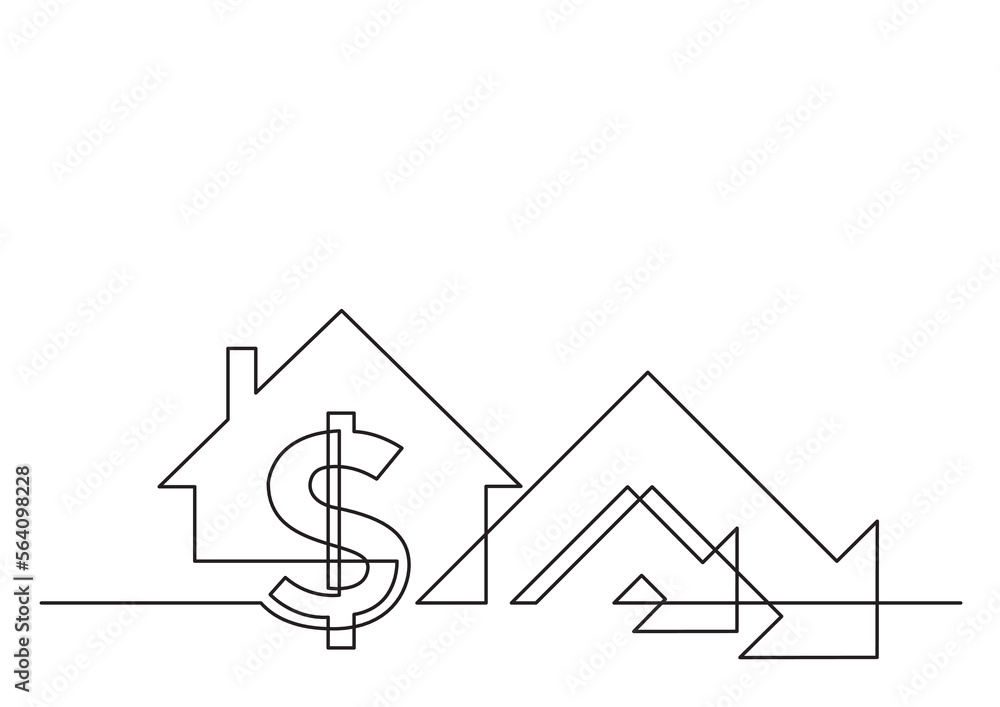 Poster continuous line drawing vector illustration with fully editable stroke of isolated vector real estat