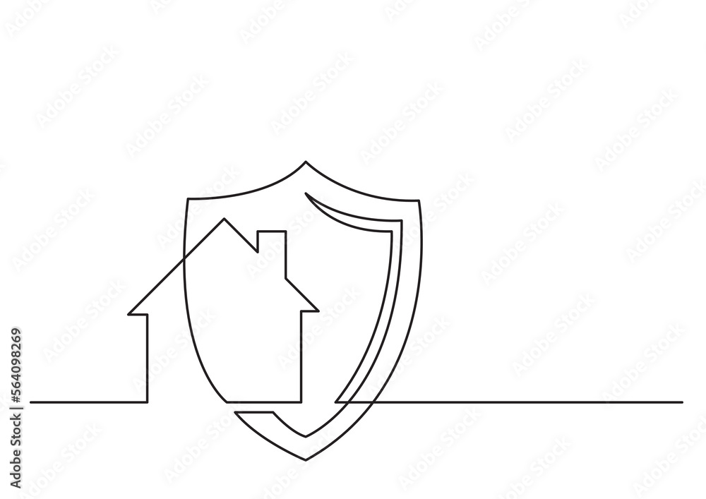 Poster continuous line drawing vector illustration with fully editable stroke of logo design home security 