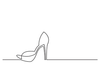 continuous line drawing vector illustration with FULLY EDITABLE STROKE of isolated vector object high heel shoe