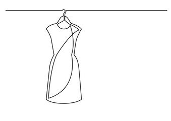 continuous line drawing vector illustration with FULLY EDITABLE STROKE of isolated vector object woman dress on hanger