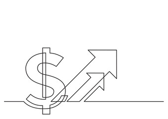 continuous line drawing vector illustration with FULLY EDITABLE STROKE of isolated vector real dollar sign stock market growth