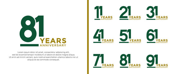 set of anniversary logo style green color on white background for celebration