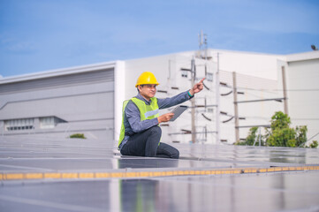 Solar power engineer  professional engineer working at solar power station