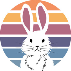 White rabbit inside the sphere made with colored stripes. Vector illustration isolated on transparent background.