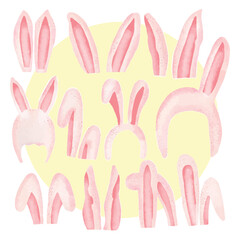 Watercolor ear rabbit kawaii isolated on white background. ear rabbit element. watercolor easter day with ear rabbit element