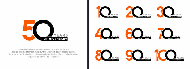 set of anniversary logo style orange and black color on white background for special moment