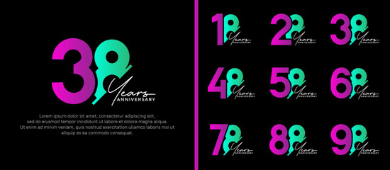 set of anniversary logo style purple and green color on black background for special moment