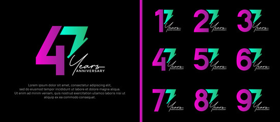 set of anniversary logo style purple and green color on black background for special moment