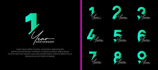 set of anniversary logo style purple and green color on black background for special moment - obrazy, fototapety, plakaty