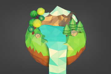 Low Poly Isometric Floating Island, Low Polygonal Style, Suitable for Banner, Poster, Flyer, Cover, Brochure. Vector Illustration