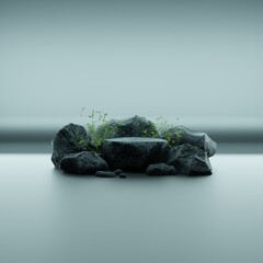 dark stone podium for display product, 3d render illustration.