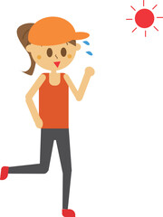 早朝にランニングしている女性のイラスト・トレーニング・運動・努力・ライフスタイル