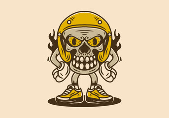 Standing skull wearing helmet character illustration