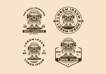 Fototapeta premium Standing skull wearing helmet character illustration