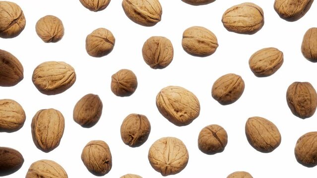 Looping animation featuring a cloud of Walnuts floating in place on a featureless white background.