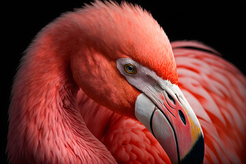 Close up portrait of a pink flamingo. Generative AI