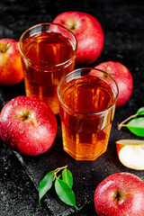 Apple juice on a stone board. 