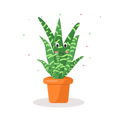 Beautiful illustration with colorful kawaii cactus pot for print design. Vector drawing.