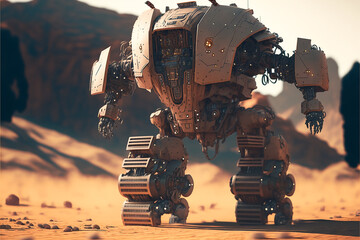Scifi robot war background. Generative AI
