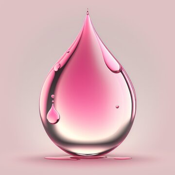 3D Pink Liquid Drop Isolated On Background. Generative AI. 