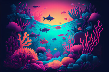 Fototapeta na wymiar Great Barrier Reef Background Illustration. Generative Ai.