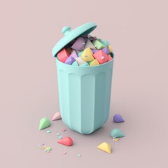 3D of trash bin illustration on pastel background. Generative AI. 
