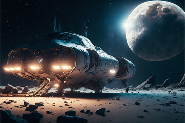 starship moon war scifi background. Generative AI