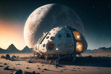 Fototapeta na wymiar starship moon war scifi background. Generative AI