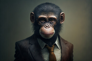 chimpanzee in business siut, 3d illustration rendering
