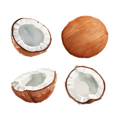 coconut digital drawing with watercolor style illustration