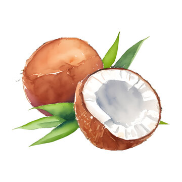 coconut digital drawing with watercolor style illustration
